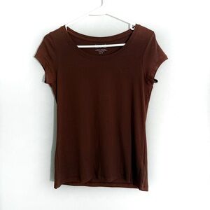 Tahari Chocolate Brown Cap Sleeve Capsule Wardrobe Basic Tee